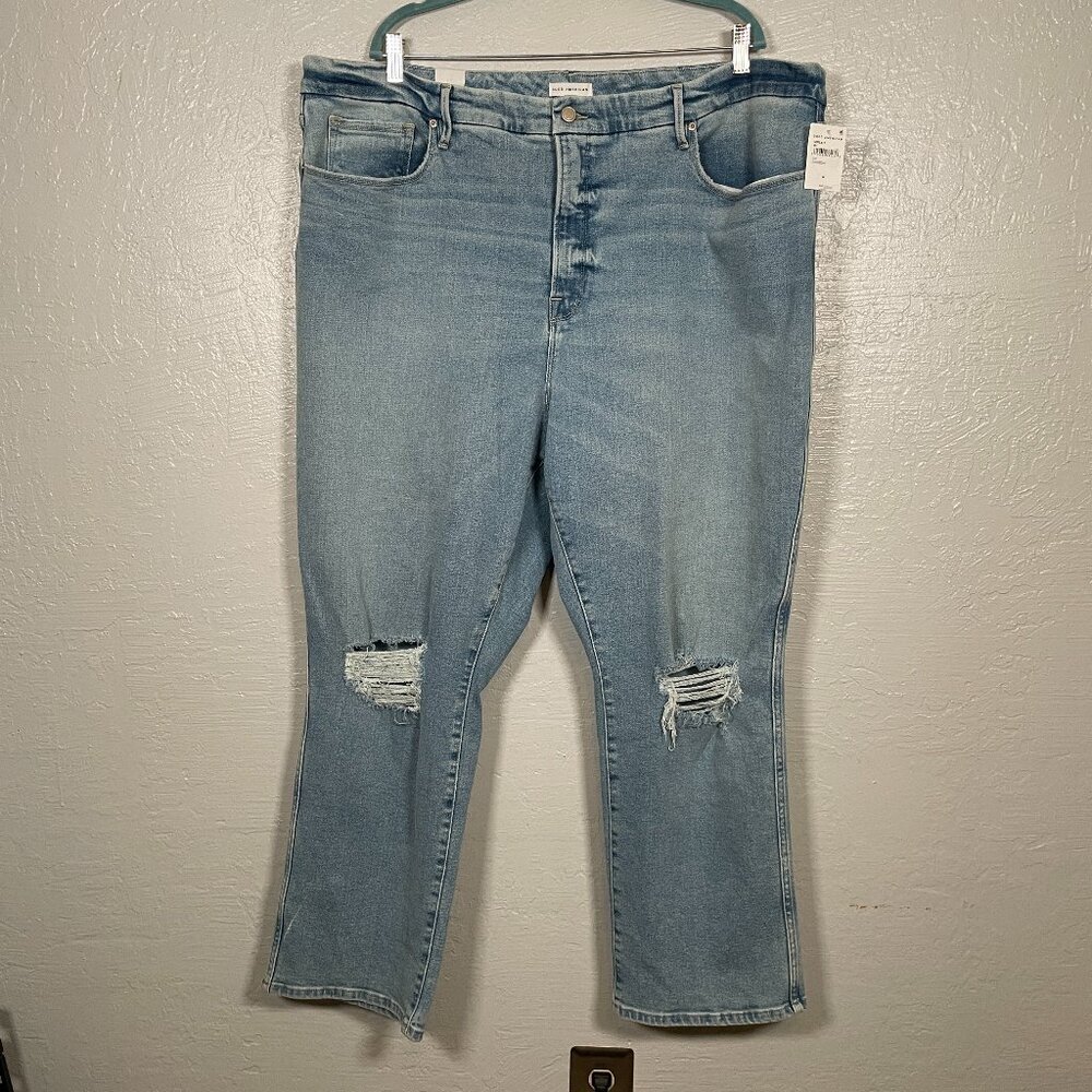 Good American Women Plus Size 22 Good Curve Straight Jeans Distressed Sculpting